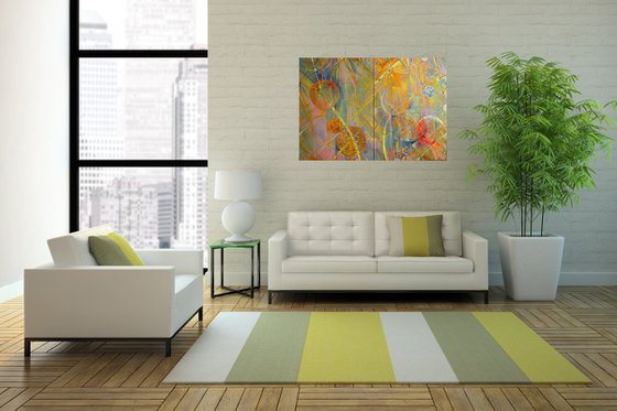 "Weightlessness" Diptych art Original art Oil on canvas Contemporary home decor.