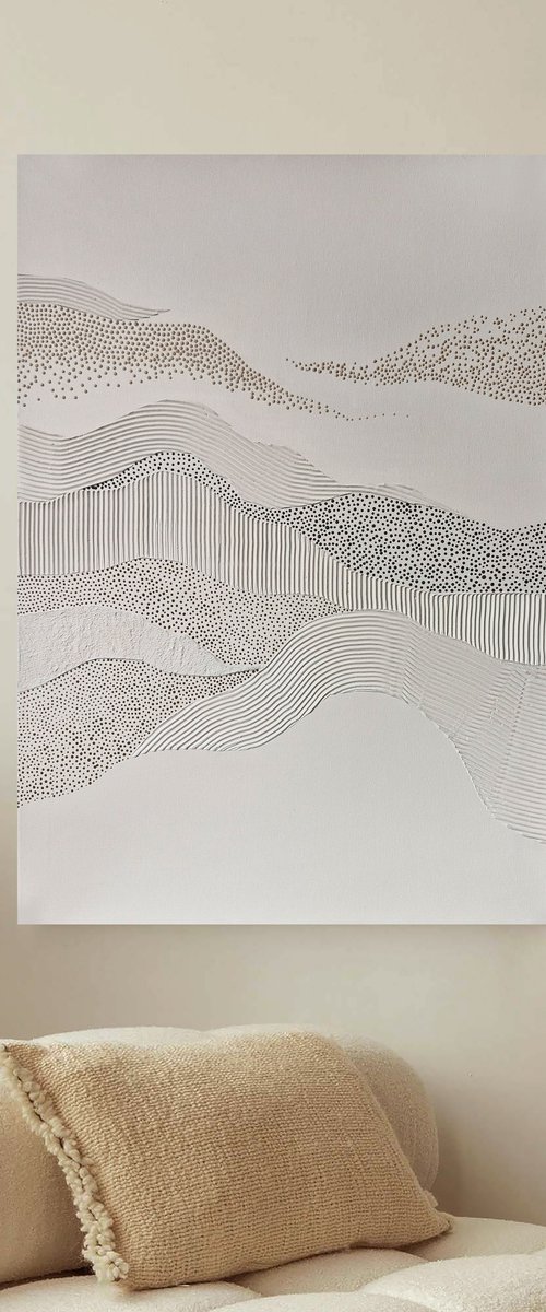 "Fluency 6" High textured abstract beige art by Alex