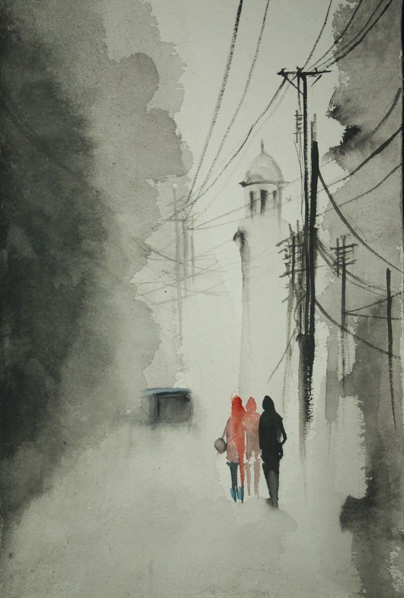 Evening Walk , Watercolor , 2019 by Kashika