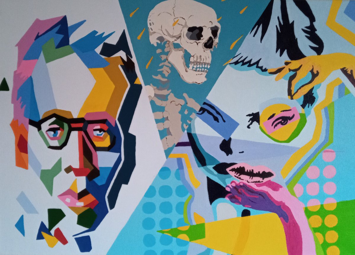 Abstract Portrait Acrylic Painting By Corinne Hamer, 23 X 17, Heads Up!, Original Artwork