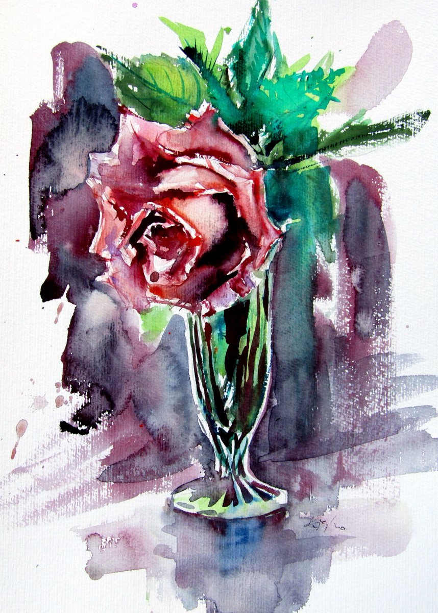 Still life with rose by Kovacs Anna Brigitta