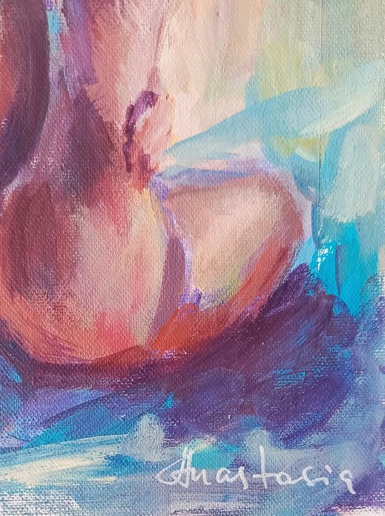 Erotic art expressive acrylic painting of naked woman