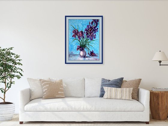 Irises on Blue