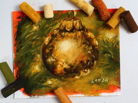 Gold Christmas Ornament | Original Pastel Painting