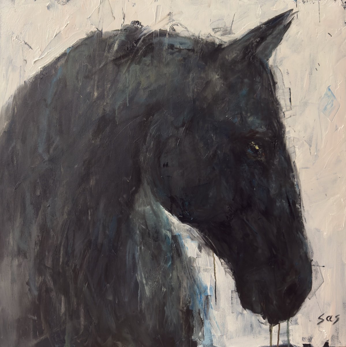 Expressive Oil Painting , Black Horse By Liubou Sas, 35 X 35, Artwork For Sale On Artfinder