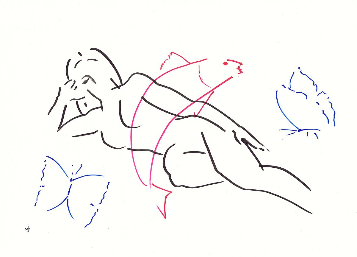 Expressive Animal Ink Drawing By David Jones, 15 X 11, Together #2410F, Original Artwork