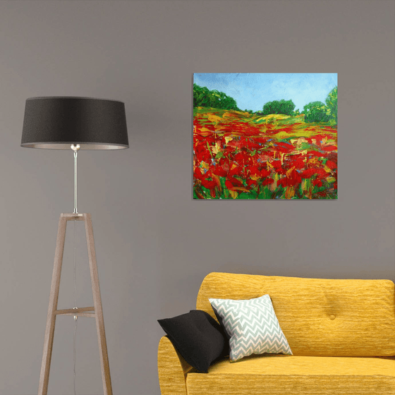 Poppies field... Flowering wildflowers... /  ORIGINAL ACRYLIC PAINTING