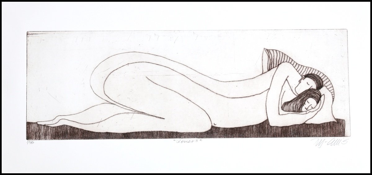 Illustrative Portrait Etchings & Engravings By Mariann Johansen-Ellis, 27 X 13", Lovers Ii, Original Artwork