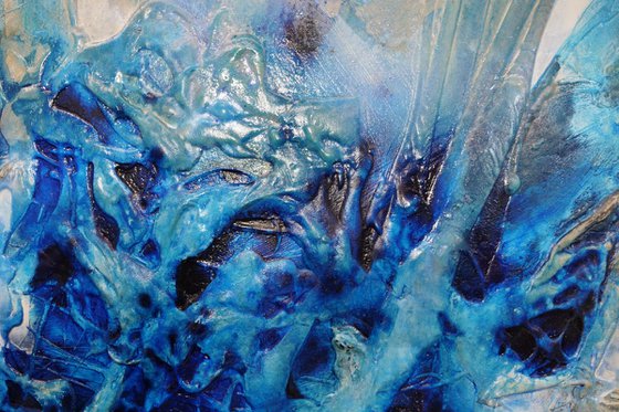 Rockin' The Casbah 190cm x 100cm Cream Blue Textured Abstract Art