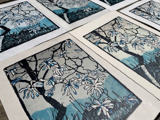 The Melt - Magnolia Blossom Contemporary Linocut Print