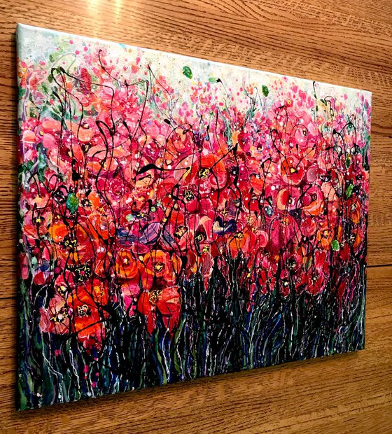 Garden Flowers in Bloom  - Original Painting   by Olena Art