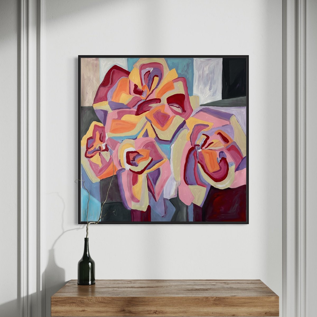 Abstract Botanical Acrylic Painting By Samantha Malone, 37 X 37", Moments Of Hope, Original Artwork