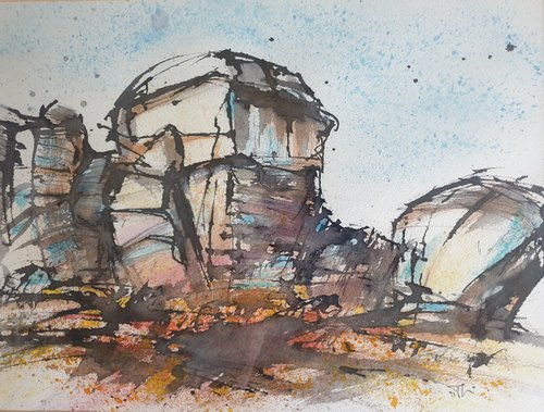 Cow and calf rocks, Ilkley Moor by Jean  Luce