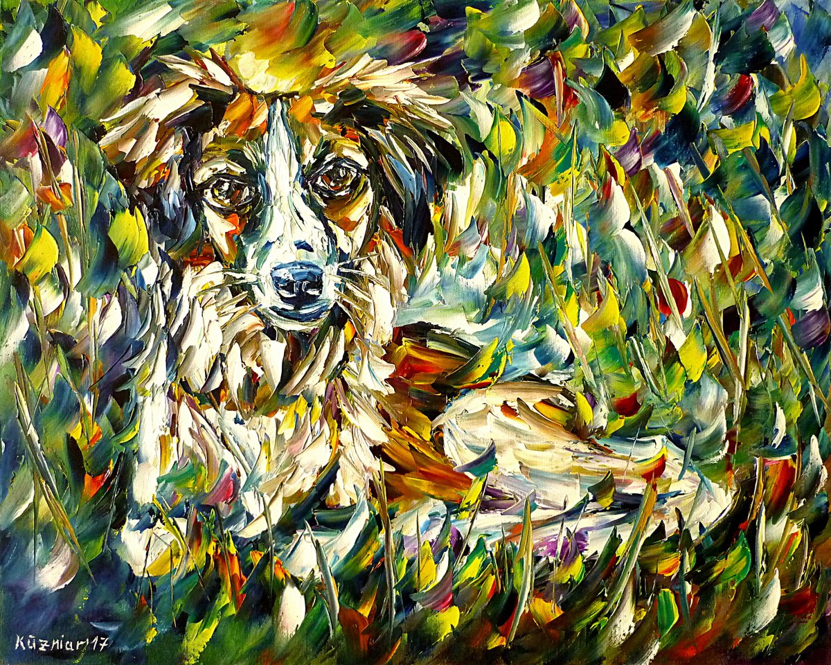 Expressive Animal Oil Painting By Mirek Kuzniar, 20 X 16", Kromfohrlander, Original Artwork