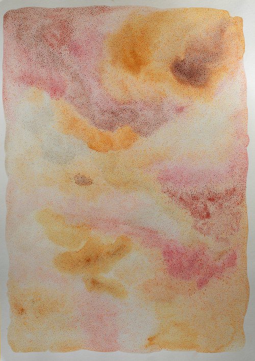 Warm palette abstract watercolor and colored pencils artwork made in unique style by Liliya Rodnikova