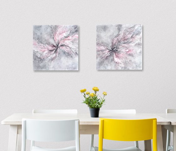 Floral textured art diptych