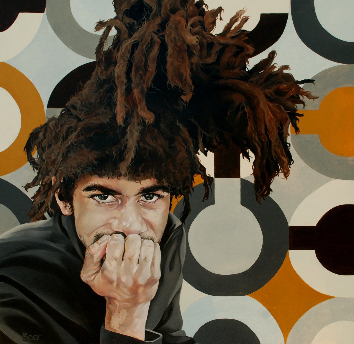 Urban And Pop Portrait Oil Painting By Jo Beer, 24 X 24, August, Nyc, Original Artwork