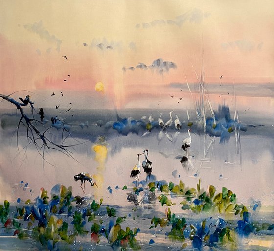 Sold Watercolor “Twilight meeting” perfect gift