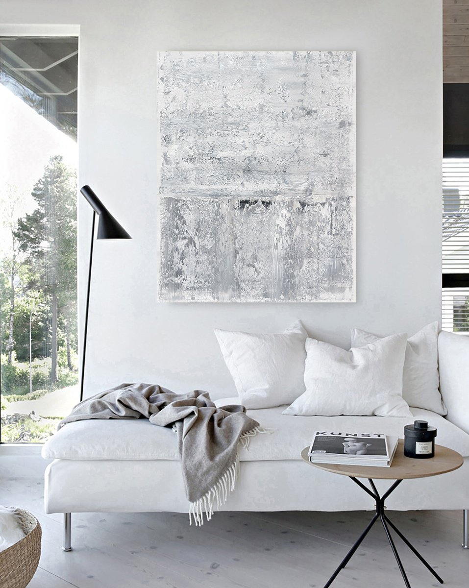 Abstract Oil Painting By Nataliia Sydorova, 37 X 47", White Gray, Original Artwork