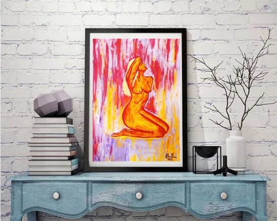 14"x10" (35x25cm), Colores de Sensualidad 11, Nude woman, Colours of sensuality, Woman on fire, Lose your head, Red Love, ready to ship