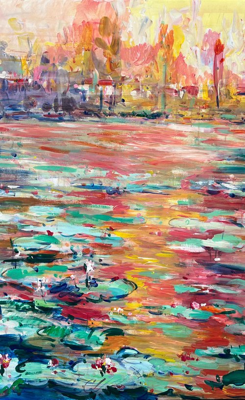 Park, water lilies sunset, 130cm x 95cm by Altin Furxhi