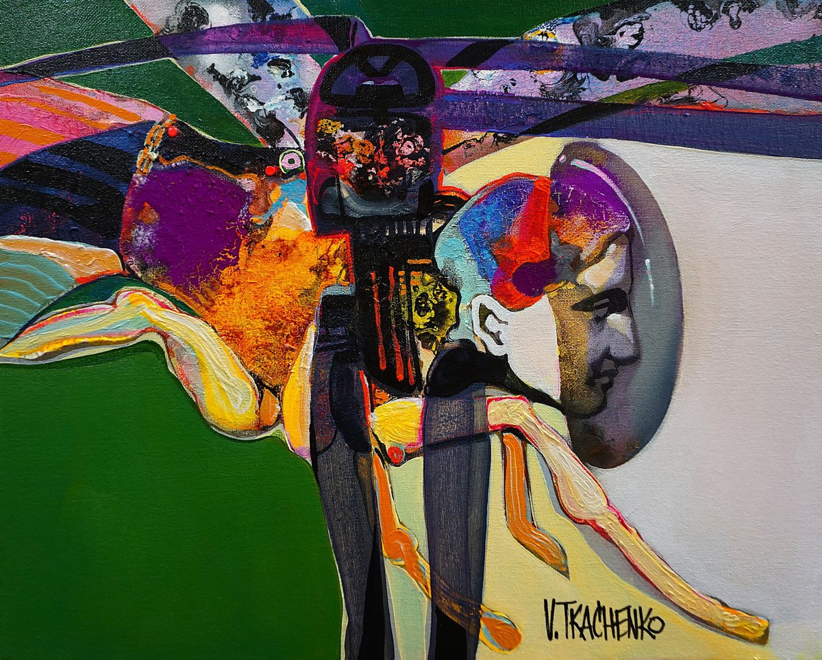 Organic Portrait Acrylic Painting By Victor Tkachenko, 20 X 16", Lucy The Drone, Original Artwork