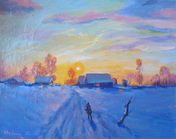 Warm winter (40x50cm, acrylic on painting, ready to hang)