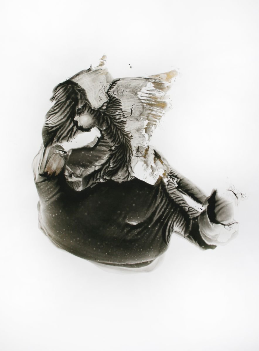 Expressive Abstract Limited Edition Print By Salana Art / Svetlana Samovarova, 8 X 11", Angel, Original Artwork