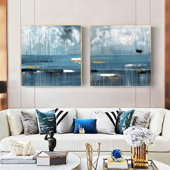 Azure Resonance diptych set gold blue