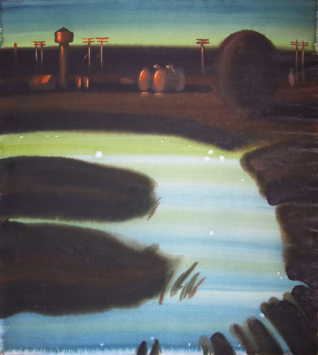 Expressive Landscape Watercolour By Liubov Palii, 24 X 26", Behind The Village. Rates, Original Artwork