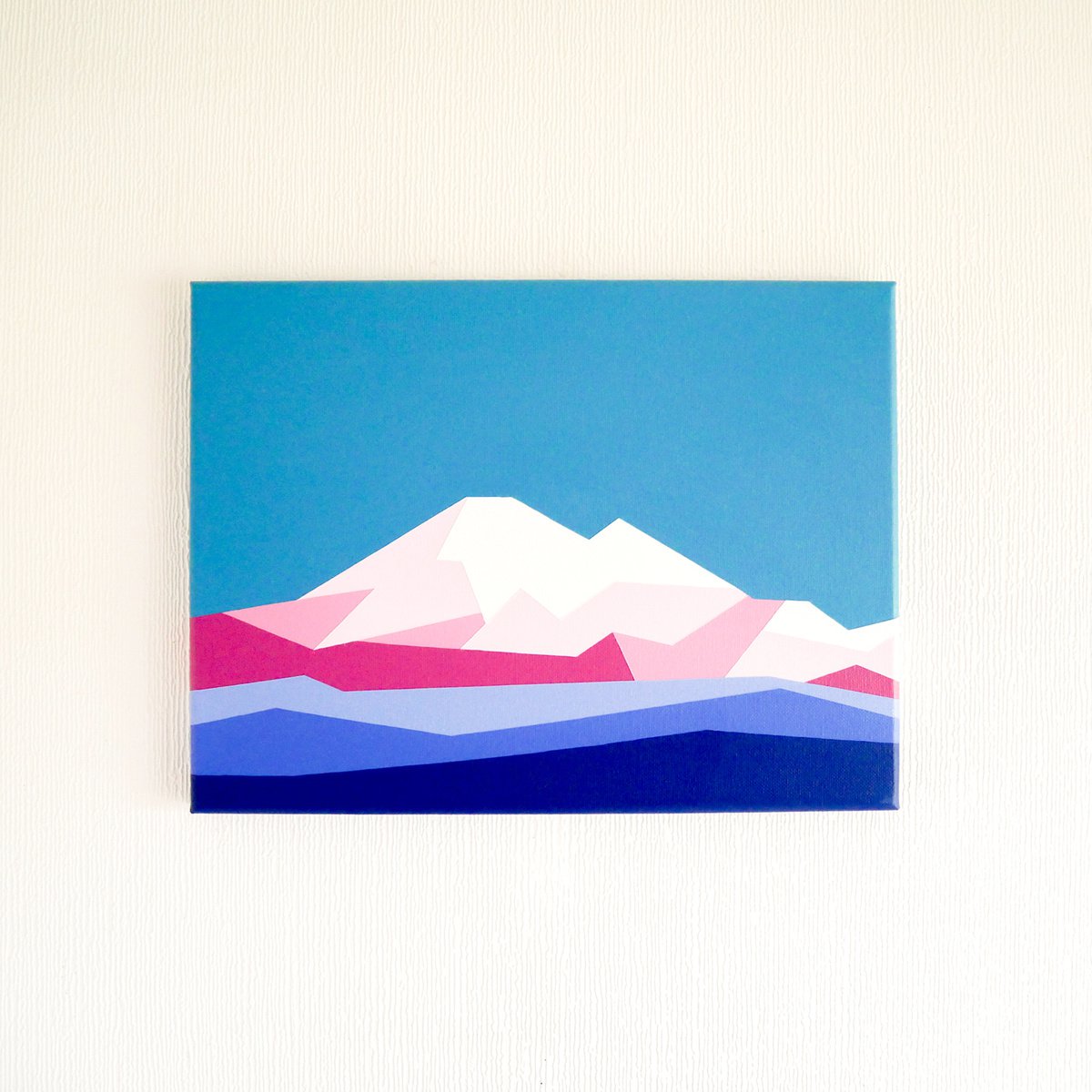 Geometric Landscape Acrylic Painting By Zoe Hattersley, 16 X 12", Mount Baker, Original Artwork