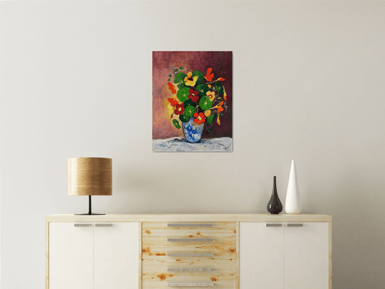 Nasturtiums blue & white vase