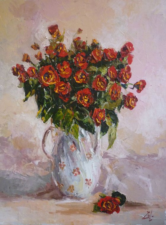 Red Roses in a Jug
