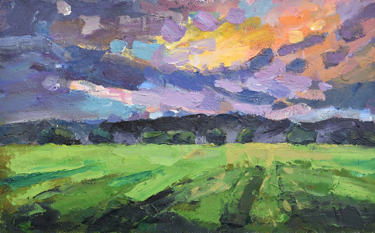 Expressive Landscape Acrylic Painting By Goran Zigolic Watercolors, 16 X 10, Stormy Monday, Original Artwork