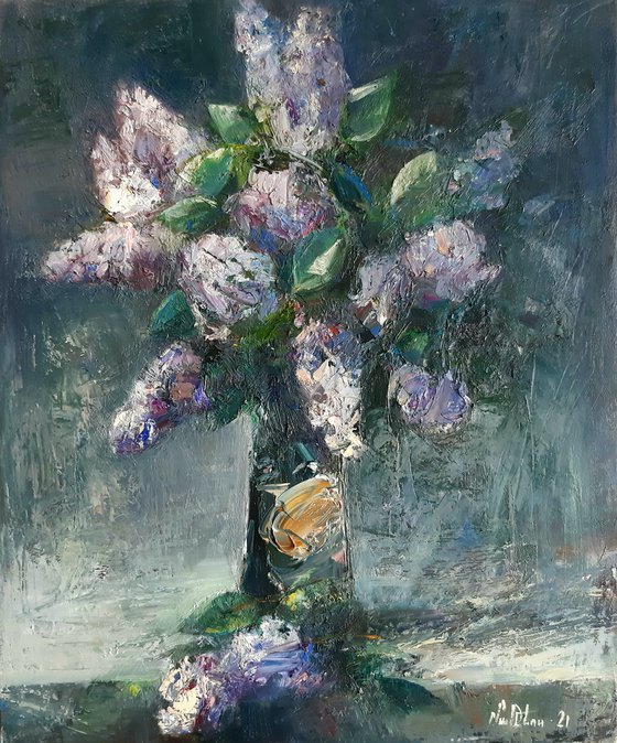 Abstract  lilacs(50x60cm, oil painting, ready to hang)