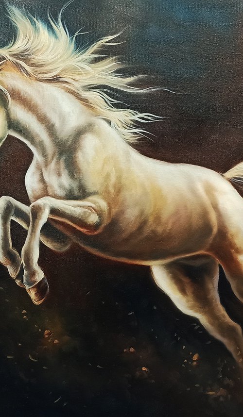White horse (70x100cm, oil painting, ready to hang) by Mexak Xazaryan