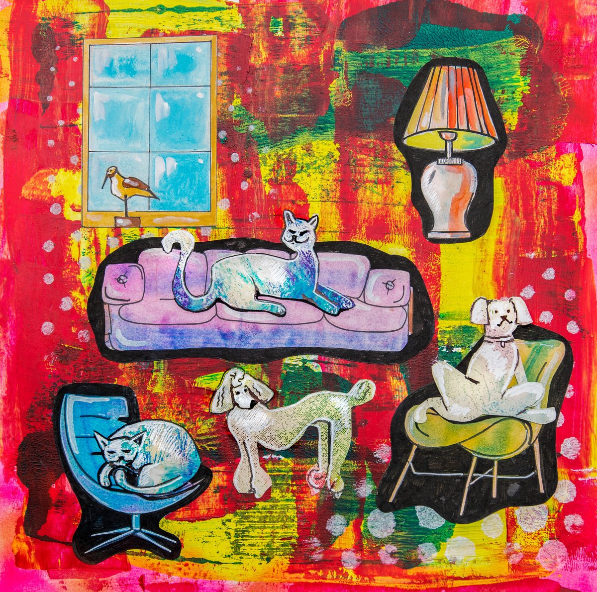 Illustrative Animal Collage By Ariadna De Raadt, 13 X 13, Pets Life ( Home Story 2), Original Artwork