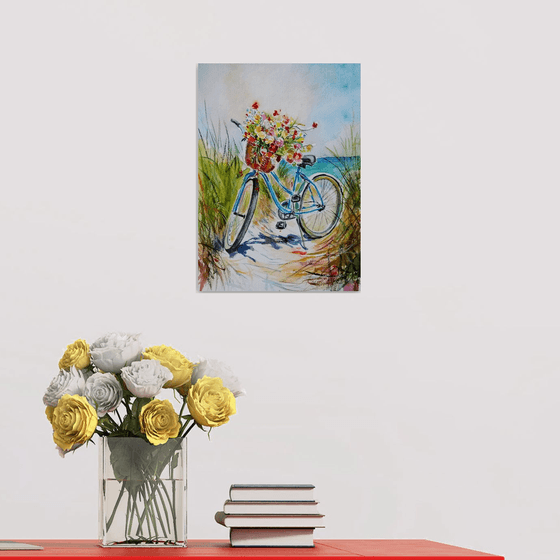 Colorful wildflowers bouquet with bycicle