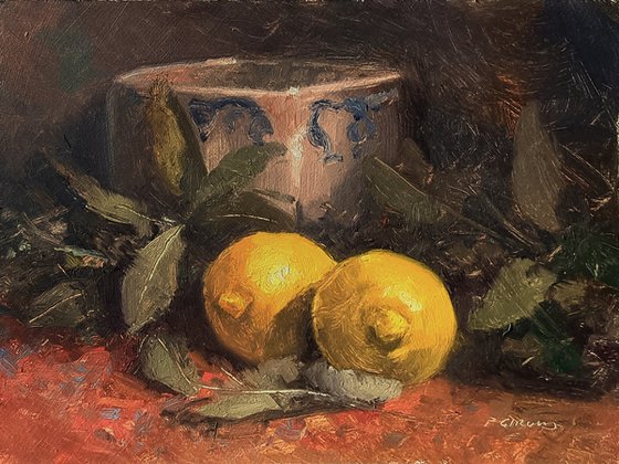 Lemons and a Porcelain Vase