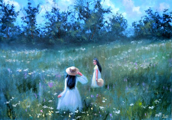 Among the Wildflowers. Medium Oil Painting