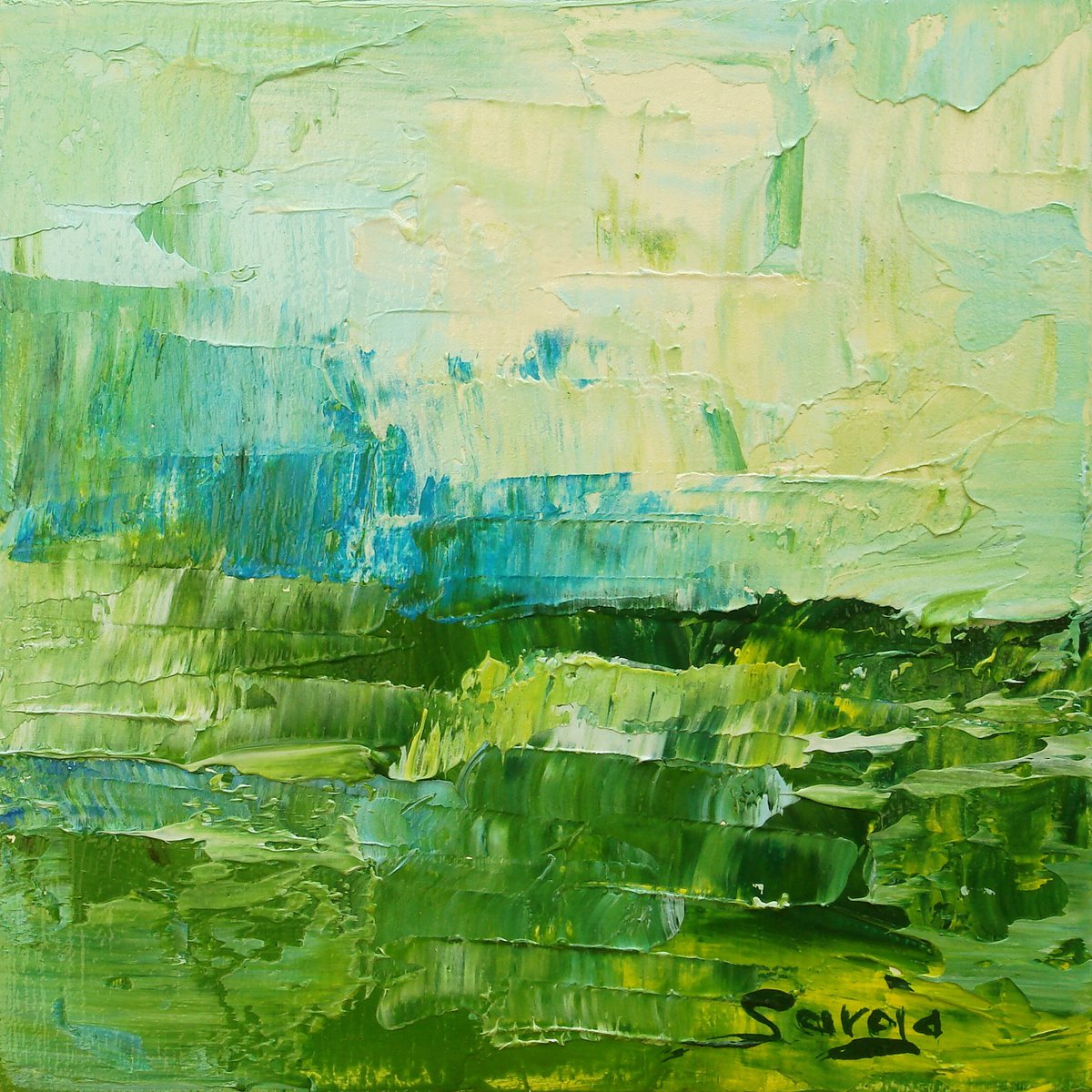 ref#:1152-10Q -10x10cm=3.94x3.94 nfr. Green landscape 2 by Saroja La Colorista