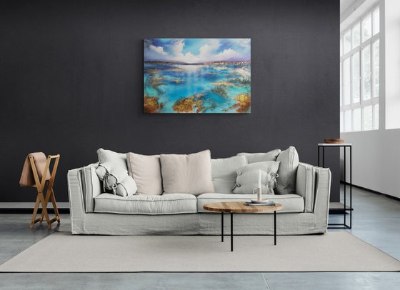 A beautiful large modern semi-abstract seascape painting "Wonderland"