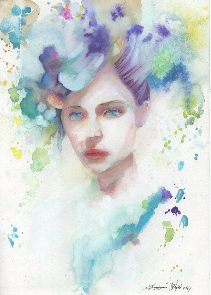 Impressionistic Portrait Ink Drawing By Maurizio Puglisi, 8 X 11", The Shades Of Spring, Original Artwork