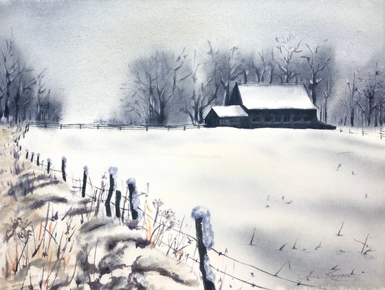 Snowy village winter landscape