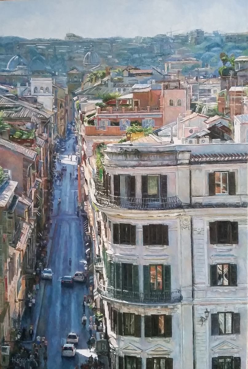 Impressionistic Cityscapes Oil Painting By Natalia Sidorina, 22 X 32", Roman Noon, Original Artwork