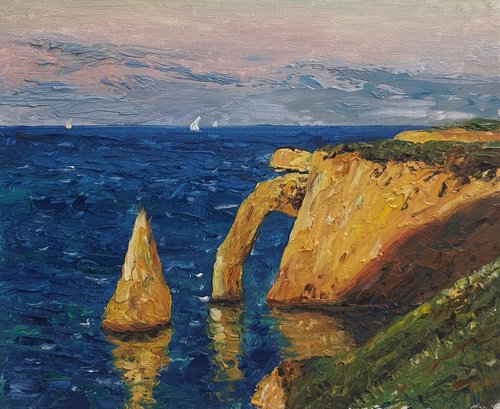 Cliffs of Etretat, Normandy, France, oil painting by Roberto Ponte