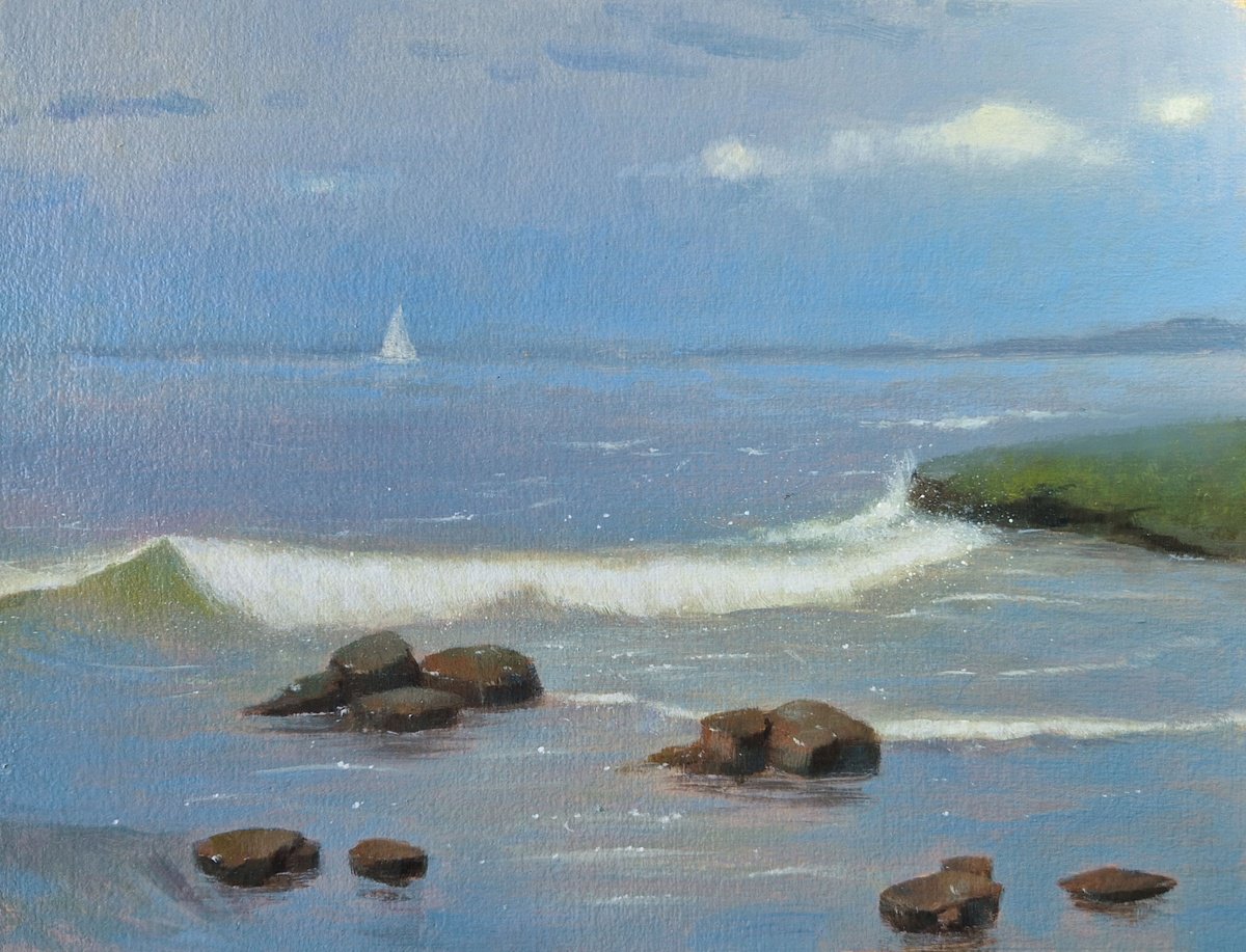 Landscape Acrylic Painting By Ayna Paisley, 12 X 9, Journey Across The Waves, Original Artwork