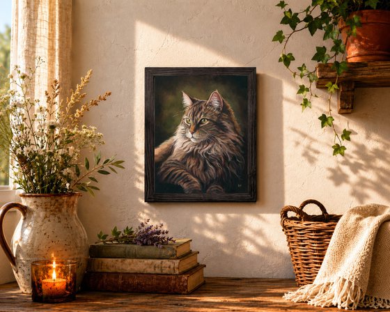 Majestic Maine Coon cat with green eyes