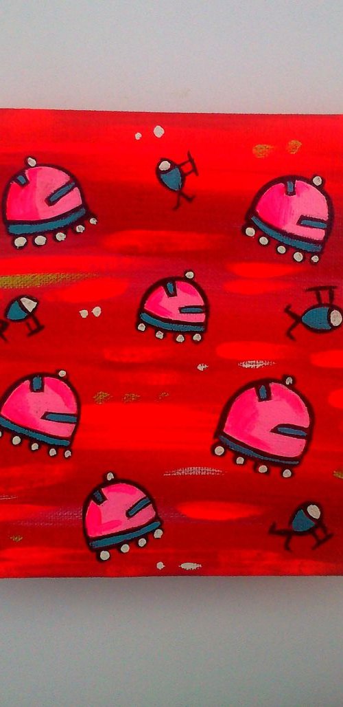 Red and Pink UFOs by Maria Luisa  Azzini