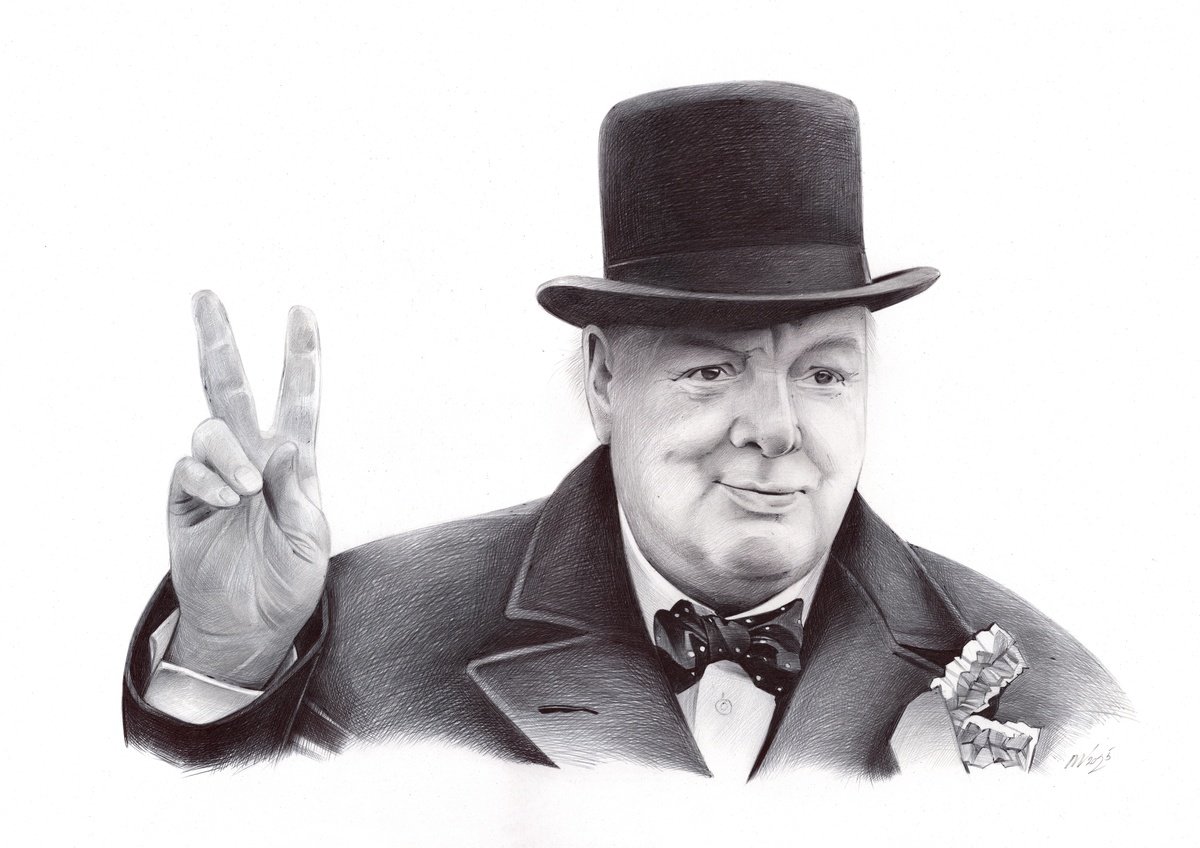 Photorealistic Portrait Drawing By Daria Maier, 20 X 14, Portrait Of Winston Churchill, Original Artwork